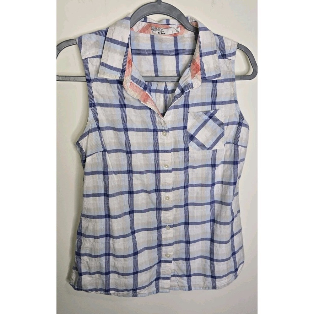 PrAna Plaid Sleeveless Button Up Hiking Outdoor Preppy Cotton Top Women's Small